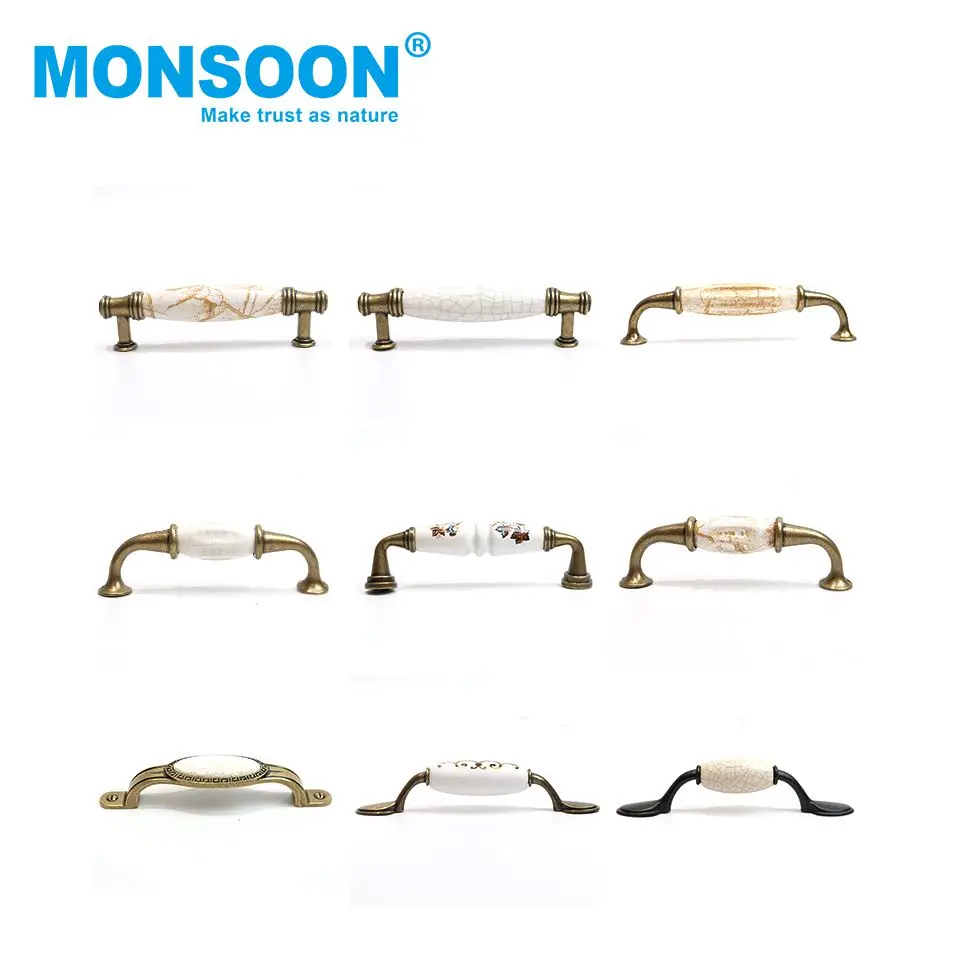 antique distress furniture handle elegant flower ceramic porcelain dresser drawer cabinet handles