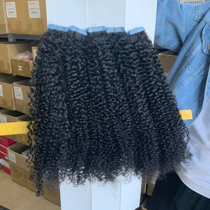 Wholesale Tape in hair extensions 100human hair kinky curly Tape extensions Mrshair raw virgin indian human hair