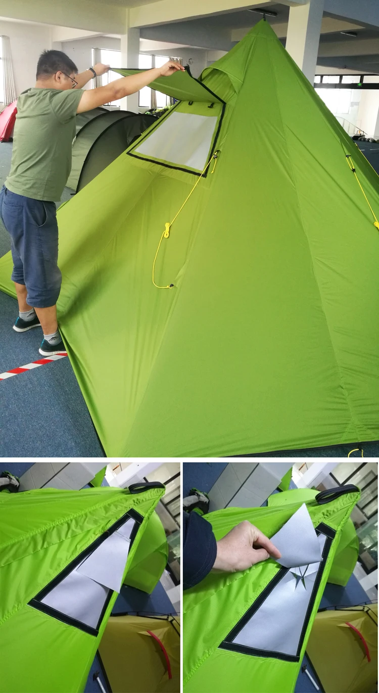 Outdoor Double Siliconized 20D R/S Nylon Super Light Luxury Compact Pyramid Tent with Telescopic Aluminum Pole and Stove Jack