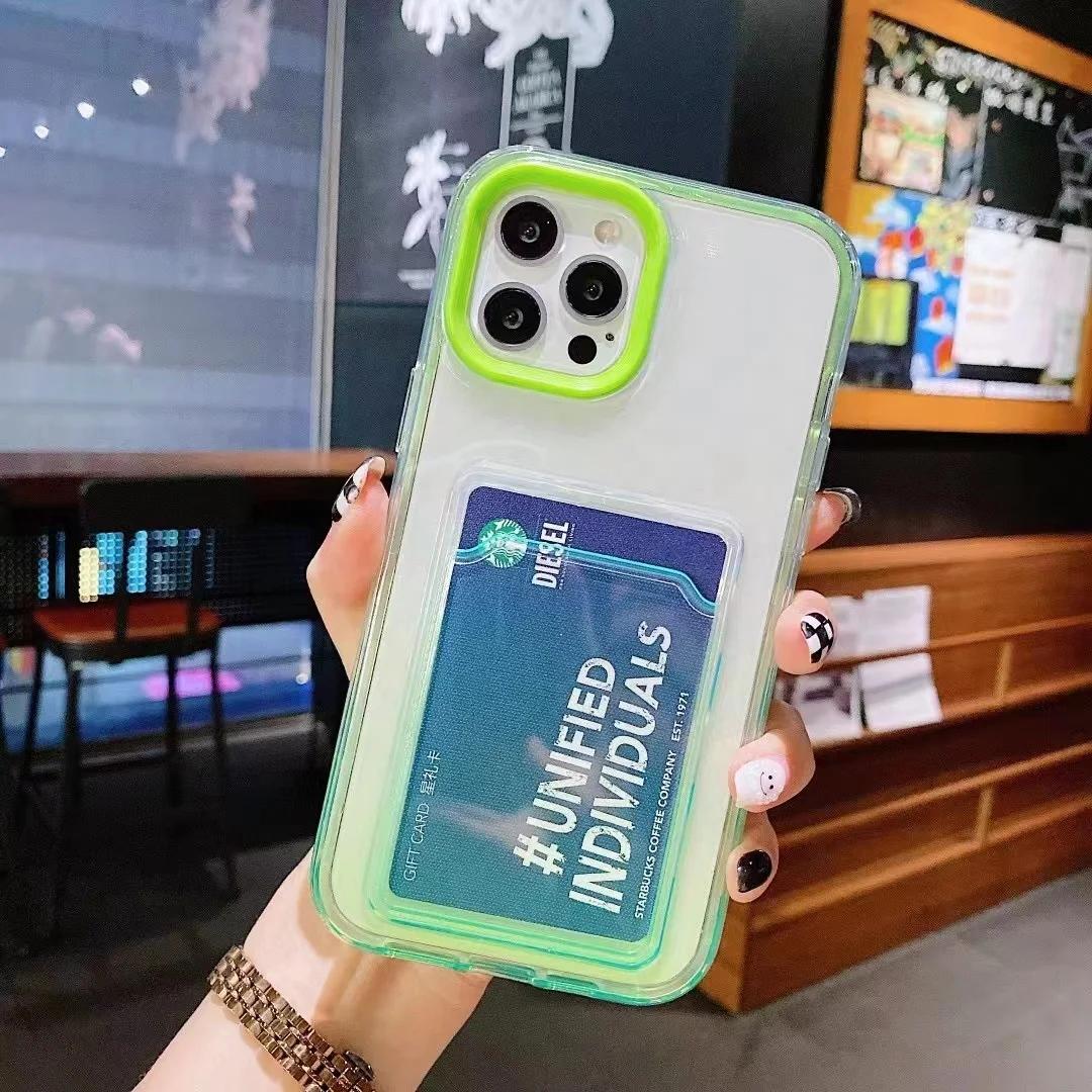 Wholesale TPU Transparent Glitter Shockproof Mobile Phone Case For iPhone 13 12 Pro Max Clear Bumper Phone Case with Card Holder