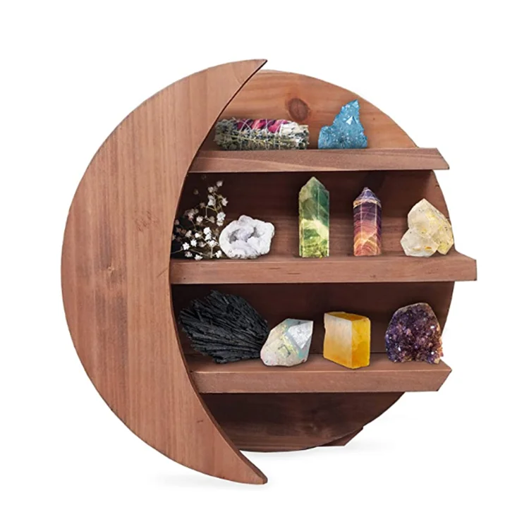 Wholesale wall floating celestial hanging decor wood half moon organizer shelf