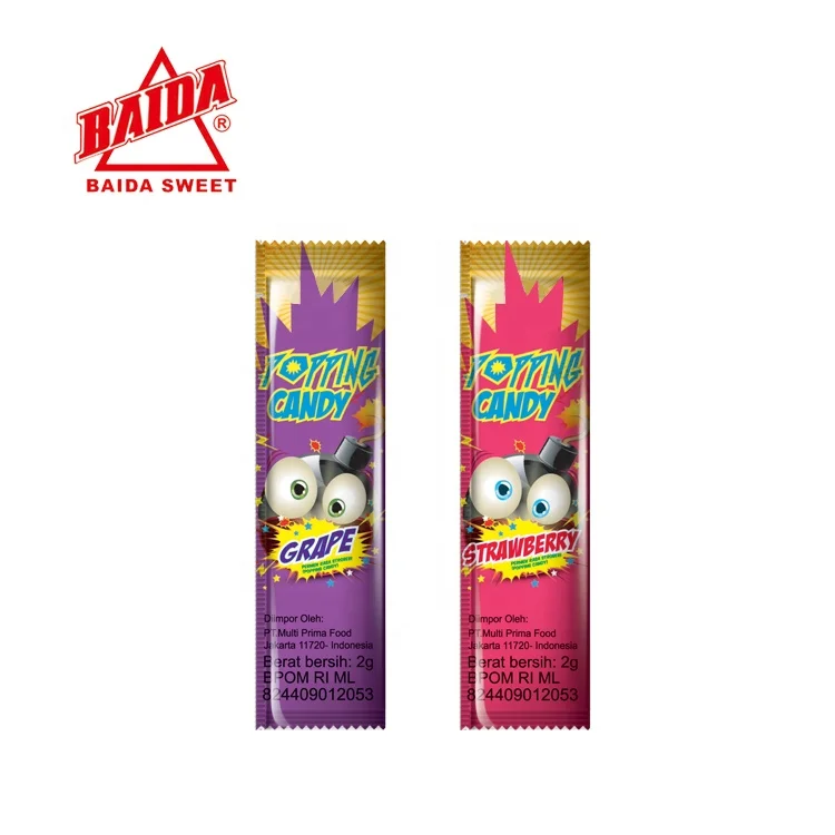 Wholesaler OEM factory long pouch popping power fruit flavored popping candy