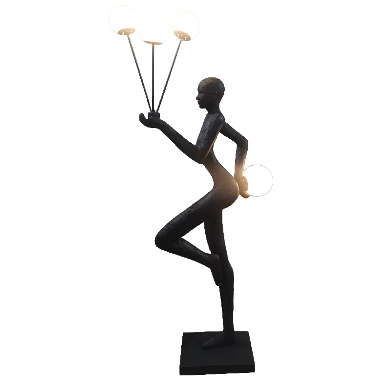 custom modern decoration indoor hotel decor fiberglass large human abstract sculpture aluminum metal spiral led floor lamp