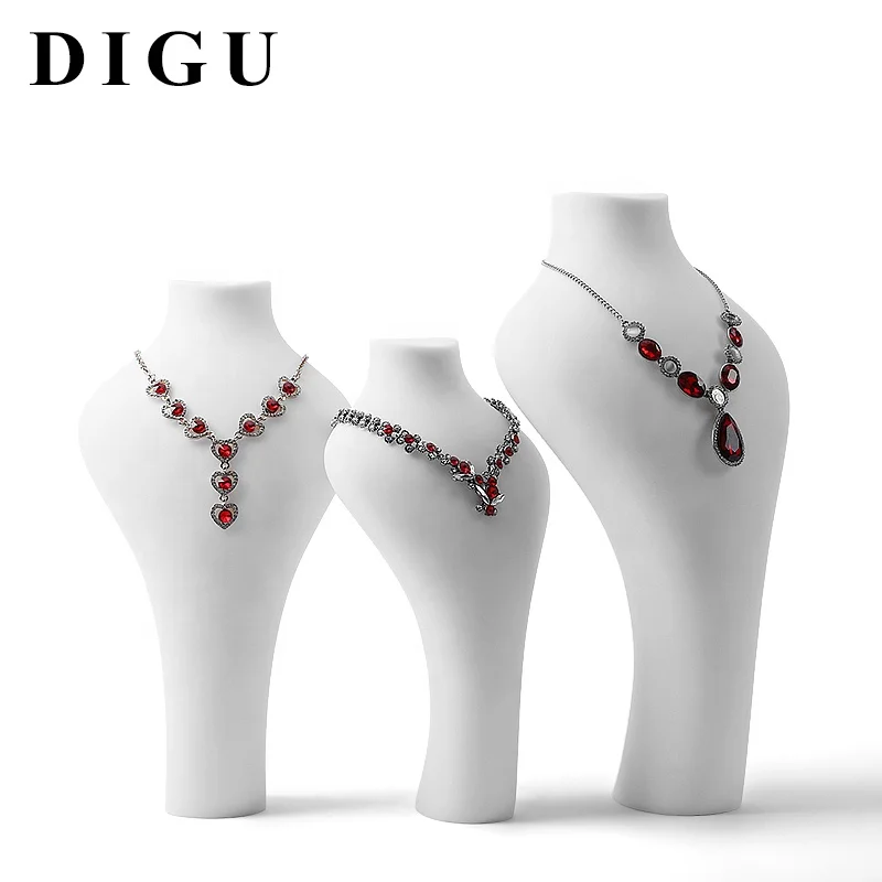 Custom high quality mannequin lacquer resin jewelry display set exhibitor stand props white jewellery necklace bust
