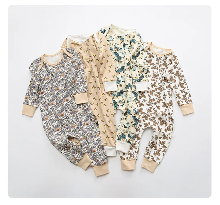 Ins Trendy Spring long sleeve Organic Soft Cotton Baby Clothes baby sleep suit Lovely Flower Printed Baby Romper
