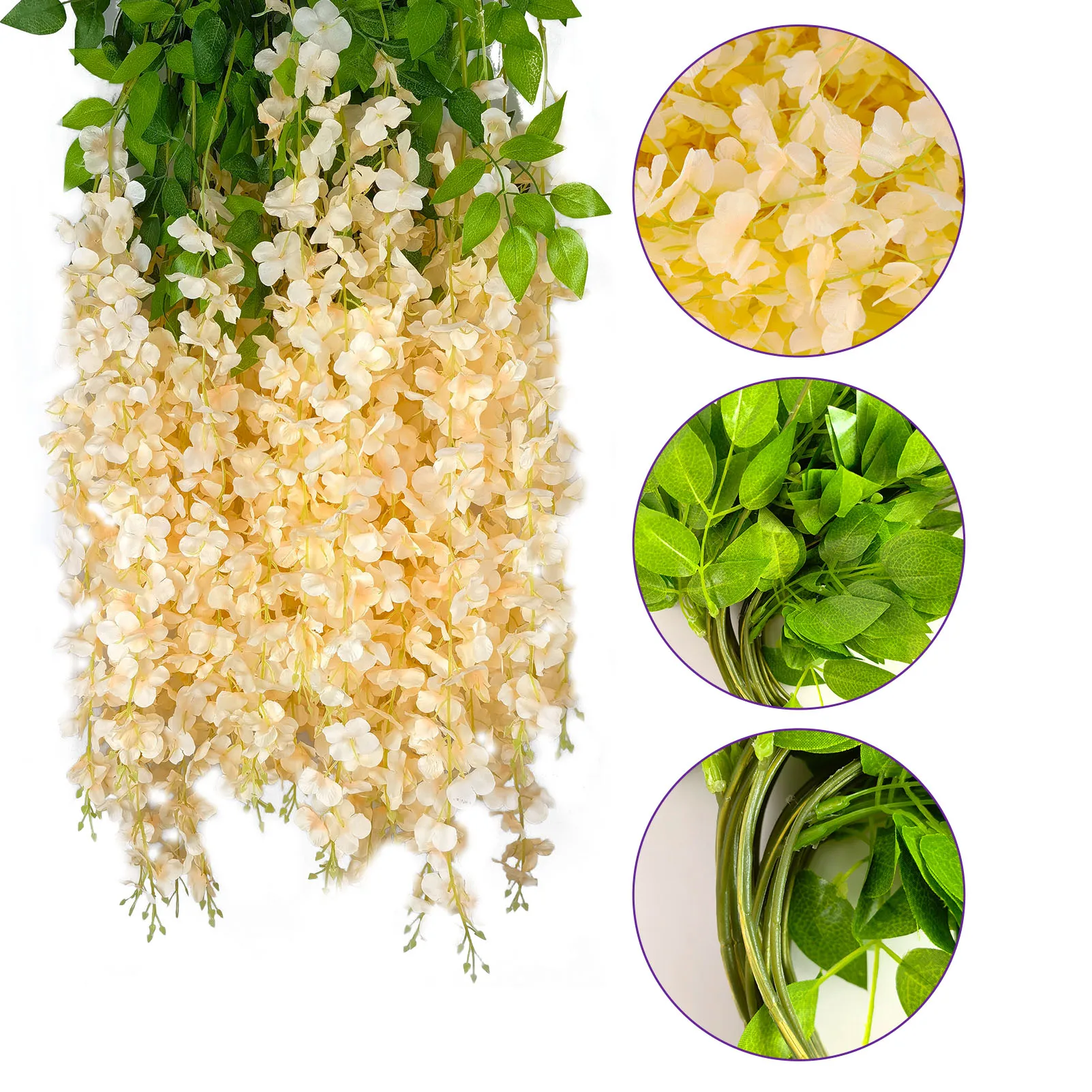 6pcs/pack Home Party Wedding Decoration Hanging Garland Silk Flowers String Artificial Faux Wisteria Vine Rattan