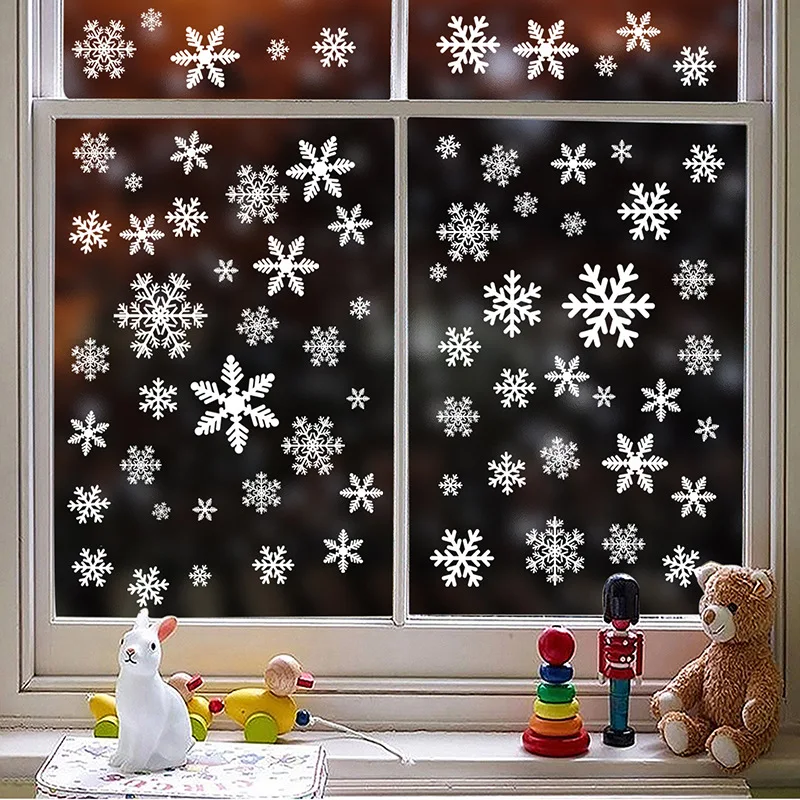 Wholesale Christmas White Snowflake Static Window Sticker New Year Showcase Window Glass Door Background Decoration Sticker