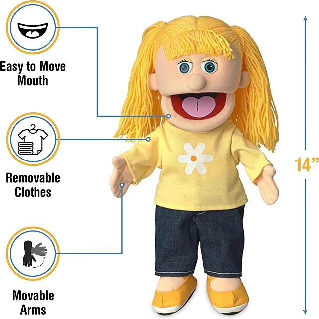 2021 Custom Human Puppet Hand Stuffed Soft Toy Plush Cloth Open Mouth Human Doll Hand Puppet Theatre Plush Puppet