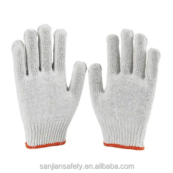 Natural White Red Overlock 40g Cotton Gloves Wear-Resistant Cotton Yarn Knitted Protective Work Gloves