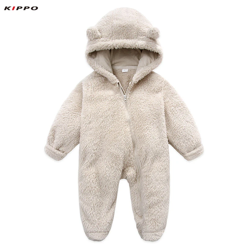 Kippo children Warm Fleece  Rompers Winter Autumn Baby Jumpsuits HoodedFooted Toddler Overalls for Girls Boys kids bodysuit