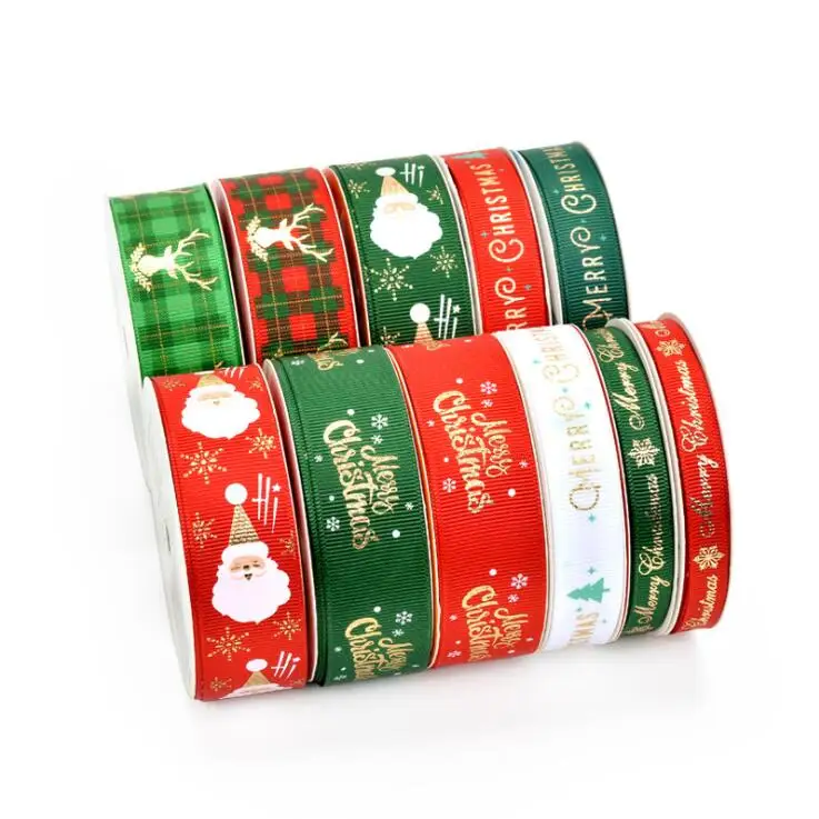 100yards/Roll  25mm Christmas Ribbon Printed  Grosgrain/Polyester Ribbon For Christmas Gift Packing Decoration