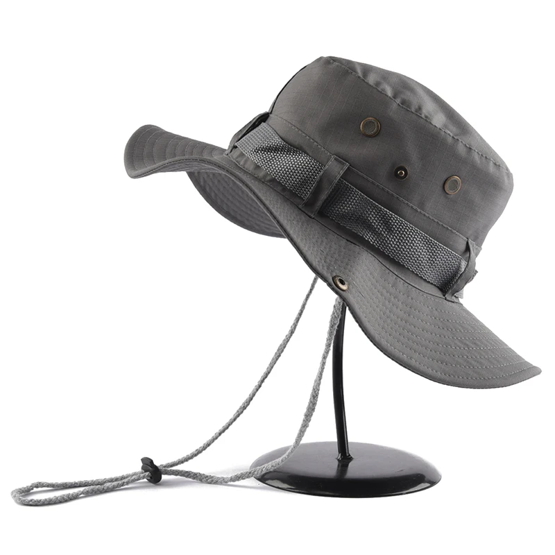 Wholesale Custom Logo Quick Dry Polyester Mens Sun Shade Safari Cap,Fisherman Wide Brim String Bucket Hat