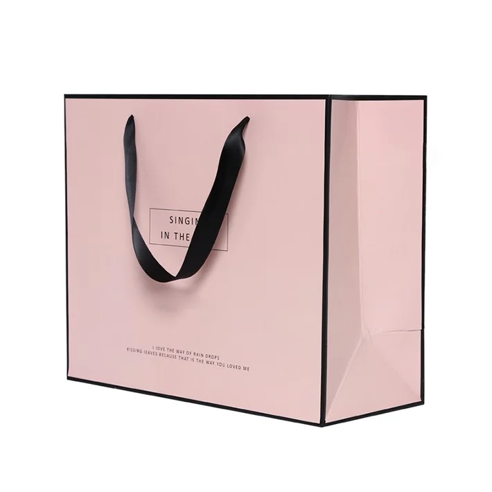 Free Design Custom Logo Matt Pink Paper Clothing Packaging Gift Paper Bag Shopping Bag Luxury Paper Bags With Ribbon Handle