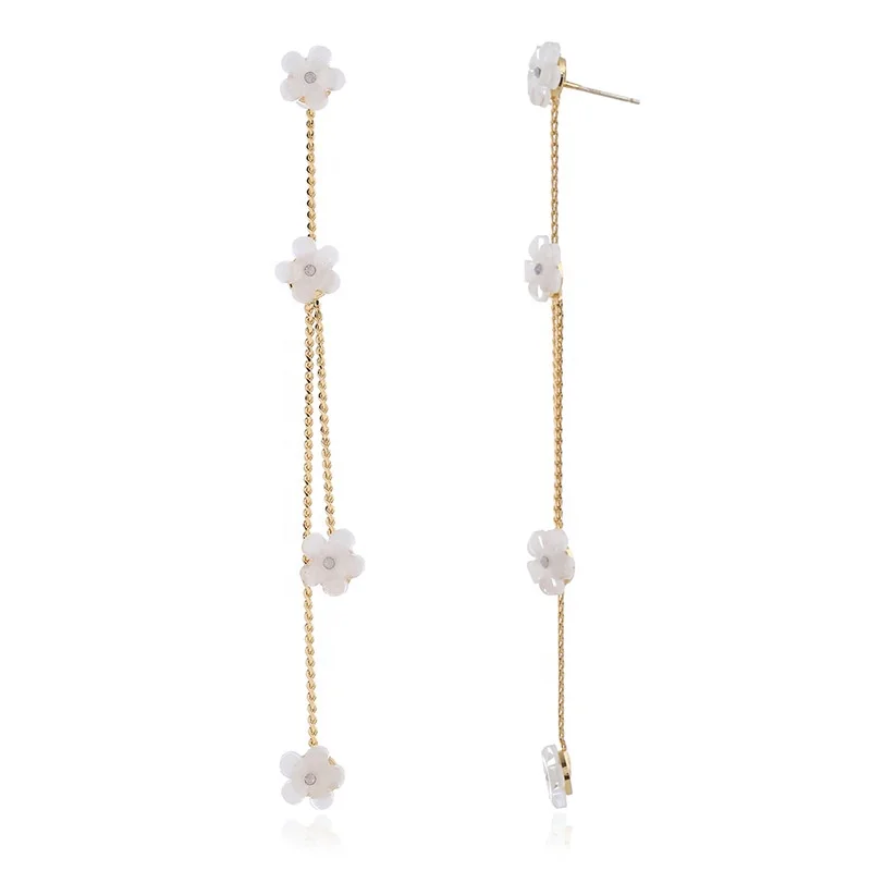 2020 New Fashion Fancy Flower Shape Long Chain Tassel Copper Drop Earrings