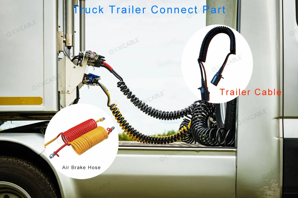 7 way pin copper conductor wire SAE J560 Heavy duty vehicles ISO 1185 Trailer Connector Coiled Cables