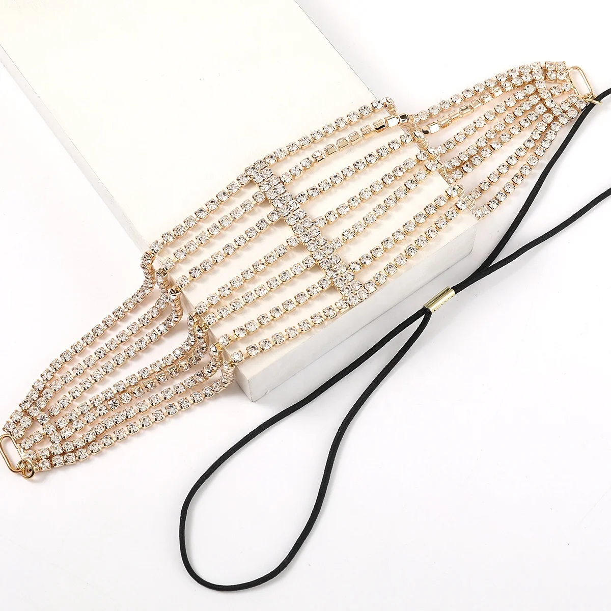 Women Luxury Shiny Wide Diamond Hairband Crystal Sparkly Elastic Headband Bride Bling Rhinestone Wedding Hair Accessories