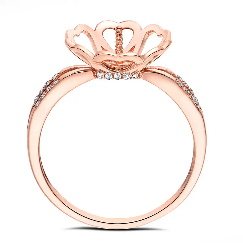 Fine Jewelry Natural Diamonds 0.1ct Solid 14K Rose Gold Flower Semi Mount Ring Pearl Mount For DIY Findings