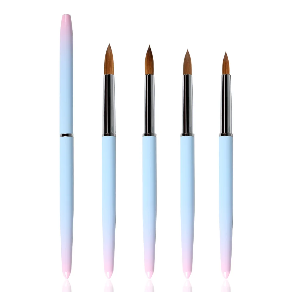 100% чистый соболиный колонский волос Акриловая кисть для ногтей розовый и синий градиент металлическая колонковая Ручка Кисть для дизайна ногтей