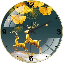 12 дюймов, скандинавский Хрустальный фарфор, круглые бесшумные настенные часы, дизайн оленя, настенные стеклянные часы