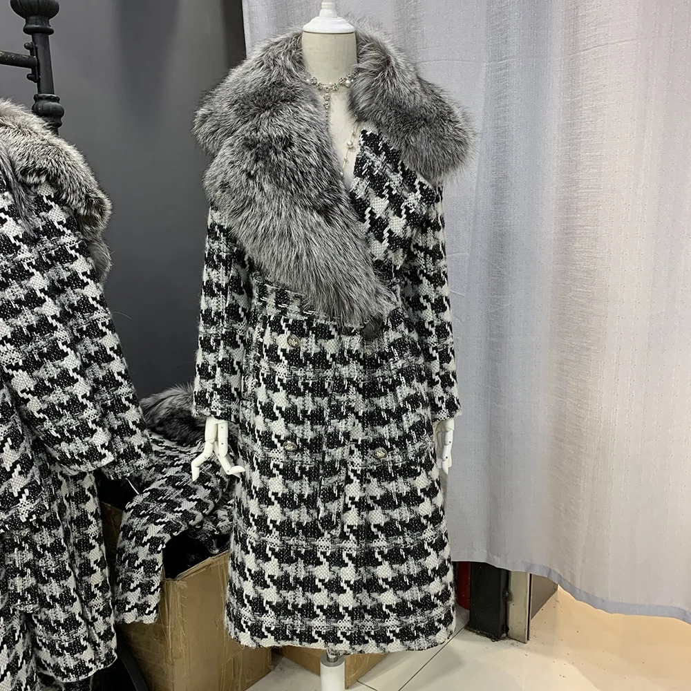 High Level Real Fluffy Fur Trench Coat Long Cashmere Wool Coat Women With Belt