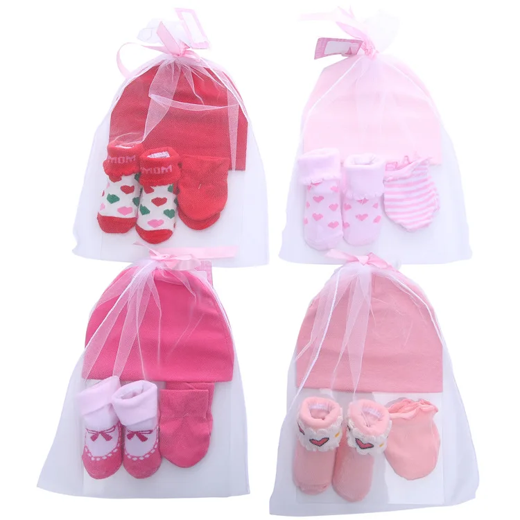 Set Newborn baby Soft Lovely cotton Mittens And Socks With Hat