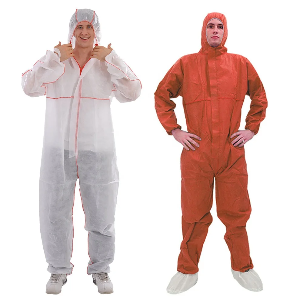 30303 SMS Disposable Protective Coveralls 45g with Hood Elastic Cuffs and Ankles Water-Proof PP and Nonwoven biosecurity suit