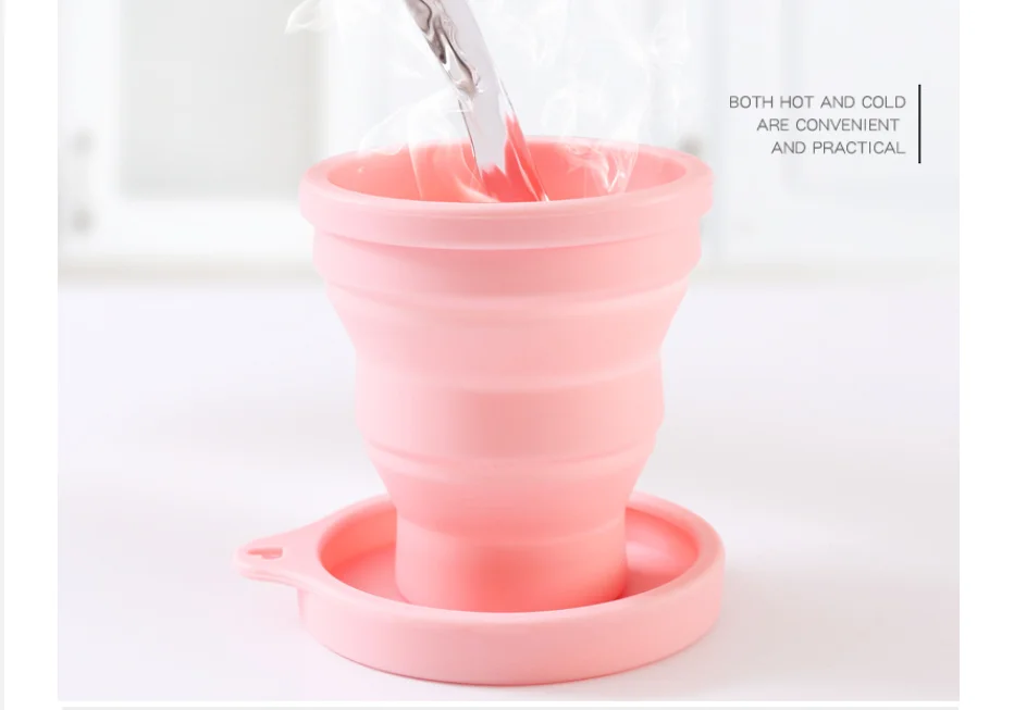 BPA FREE Disposable Silicone Collapsible Travel Cup Portable Folding Camping Cup with Lids