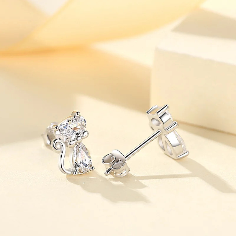 Hot Selling Fashion Jewelry High Quality 925 Sterling Silver Cat Earring For Children