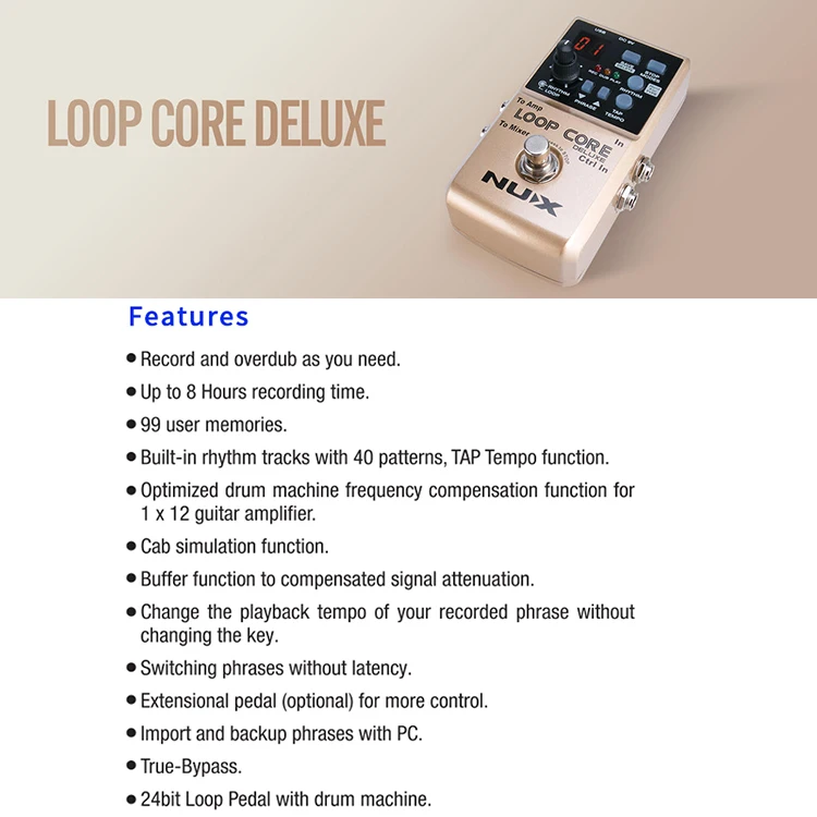 Guitar accessory effect pedal NUX professional 24 Bit LOOP CORE Deluxe Bundle loop pedal with drum machine for electric guitar