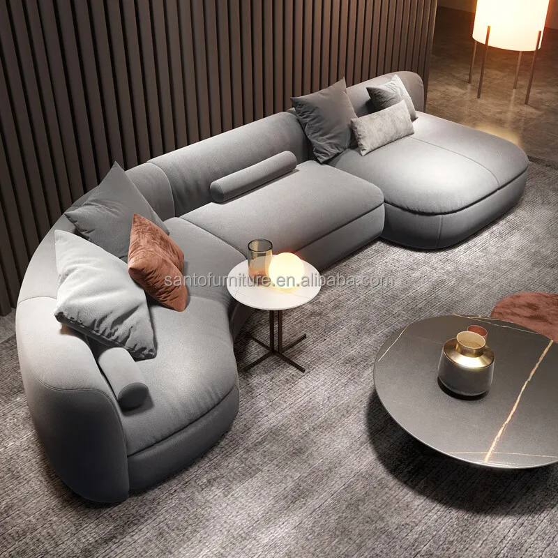 Modern Light Luxury Living Room Chaise Longue Fabric L-shaped Sofa Combination European Leather Sofa Home Furniture