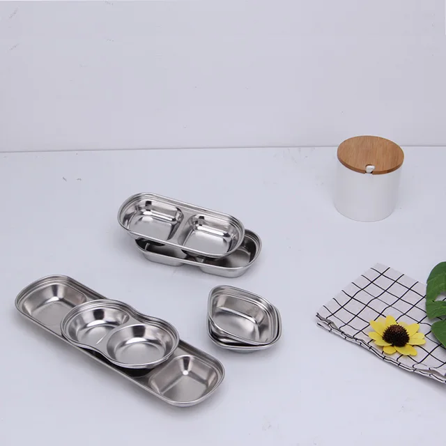 
Japanese And Korean SS304 Delicious Sauce Dish Kitchen Barbecue Seasoning Plate Snack Tray Gold and Silver for Restaurant 