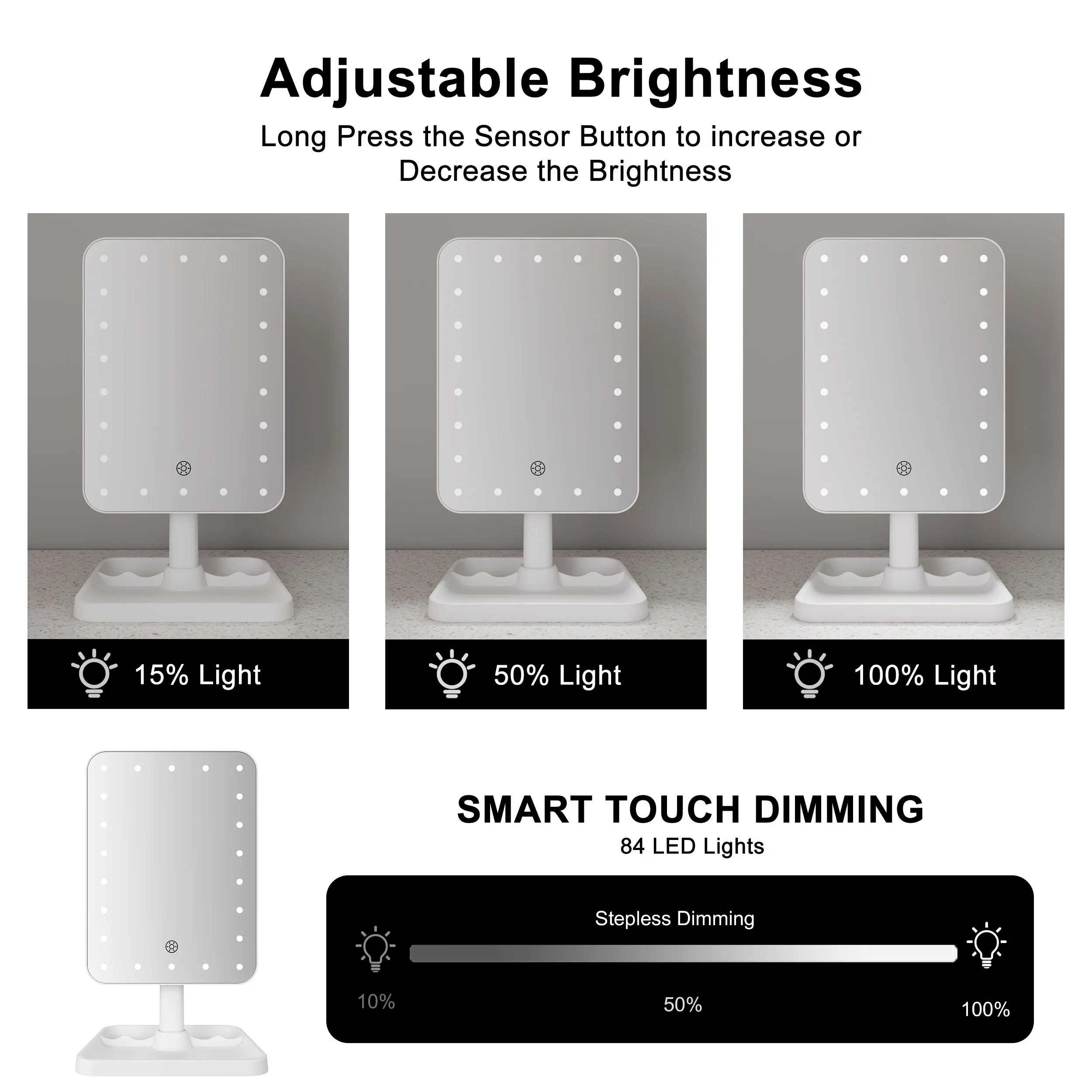 Factory Supply Manufacturers Portable Adjustable Lighted Vanity Mirror With Lights Rechargeable Table Led Makeup Mirror