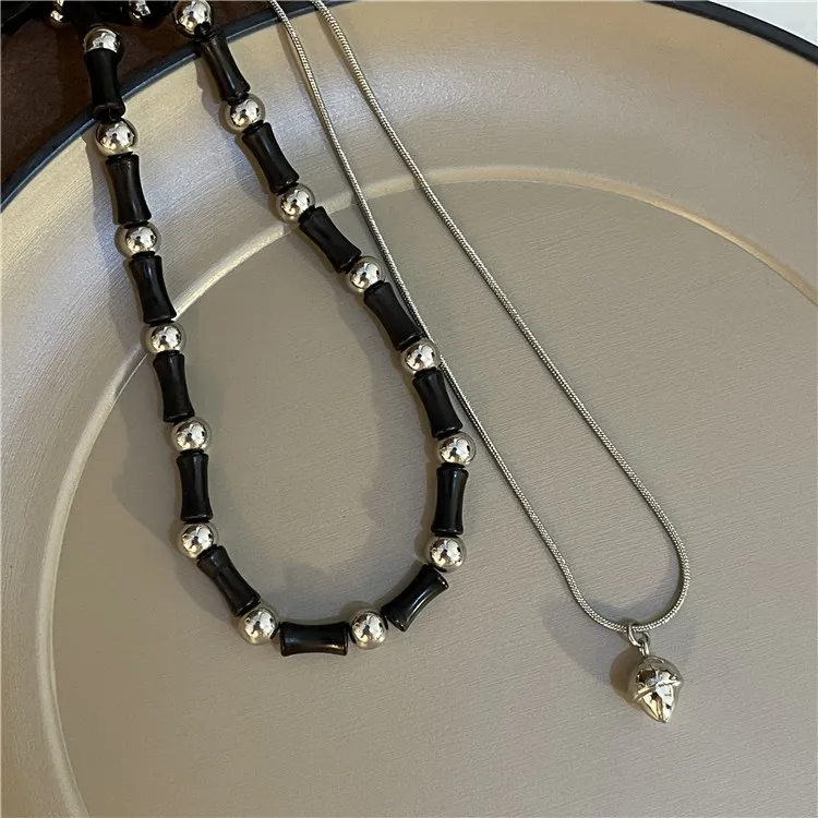 Fashion Jewelry Stainless Steel Raw Tourmaline Dendritic Opal Minimal Choker Necklace Bead Connector Necklace for Women
