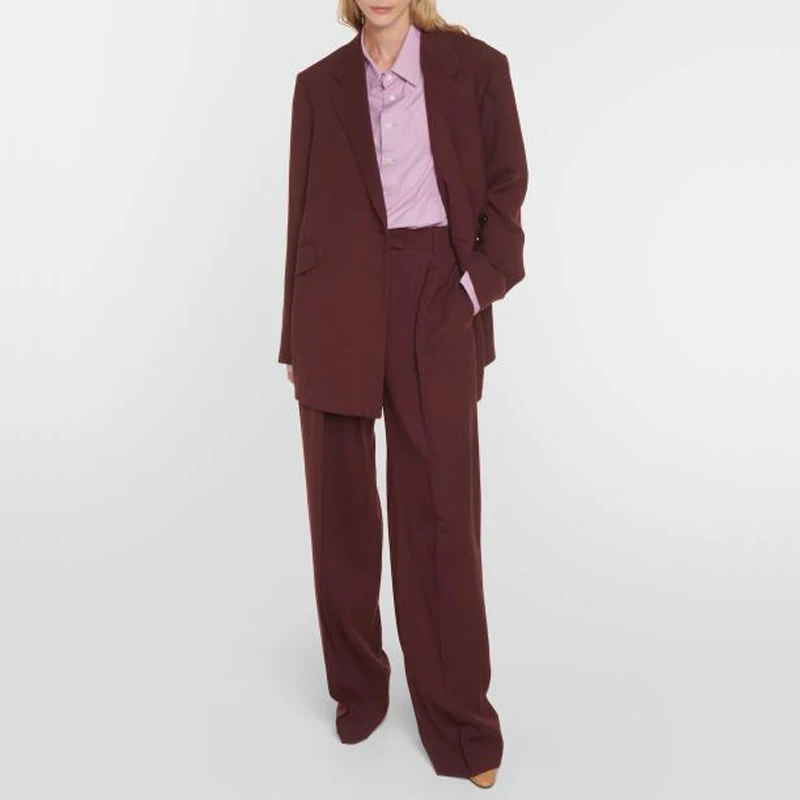 High quality OEM customs fashion dart lady formal trousers suits clothing burgundy wide leg pants for women