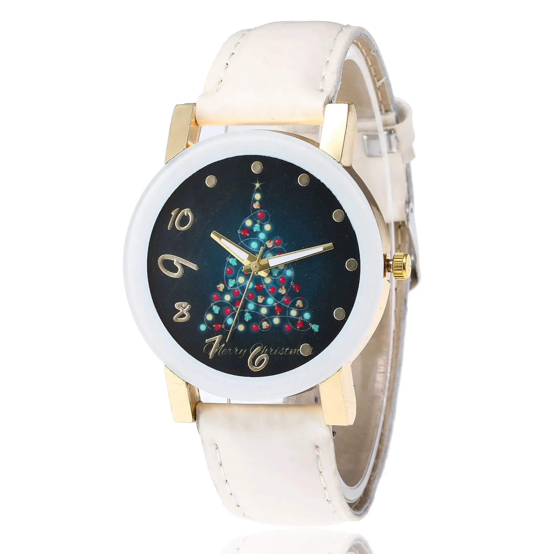 Cartoon fashion faux leather Christmas gift watch Christmas tree watch