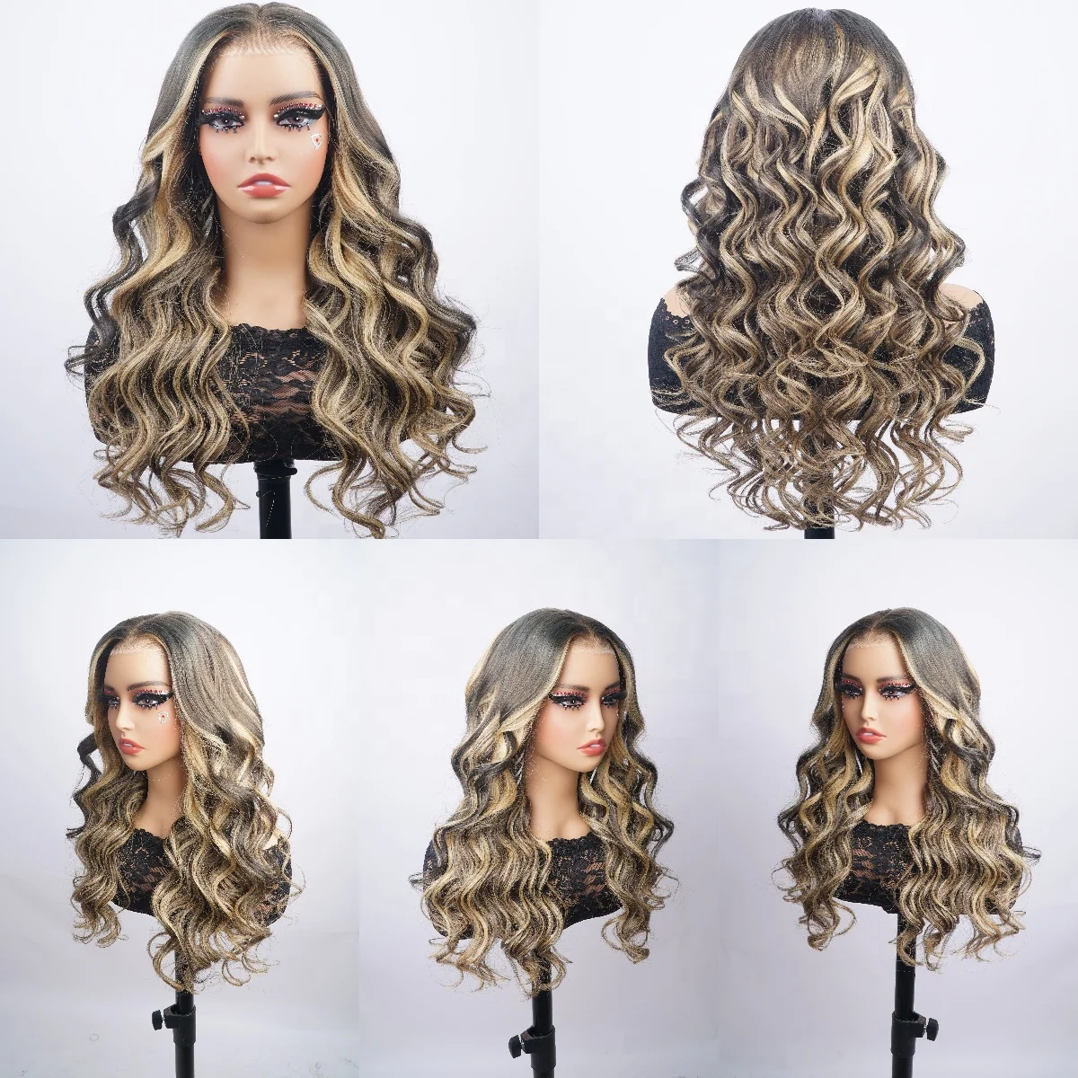 Raw Indian Hair Highlights Wig Mix Color Curly Pre Plucked Hd Transparent Lace Front Virgin Human Hair Wigs For Black Women
