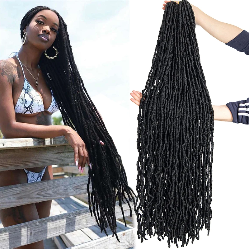 Drop shipping synthetic faux loc bobbi nu locs crochet braid hair extension soft 36  nu locs 24 36 inches 44inches hair