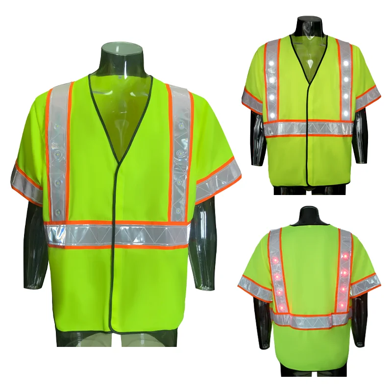 High Visibility LED Gloss Reflective Safety Vest Glow In Dark Class 3 Construction Working Reflector Safety Vest With Lights