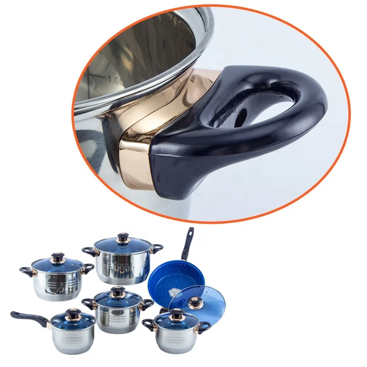 Induction 12 pcs stainless steel pan set microwave cookware kitchenware heavy bottom cooking pot