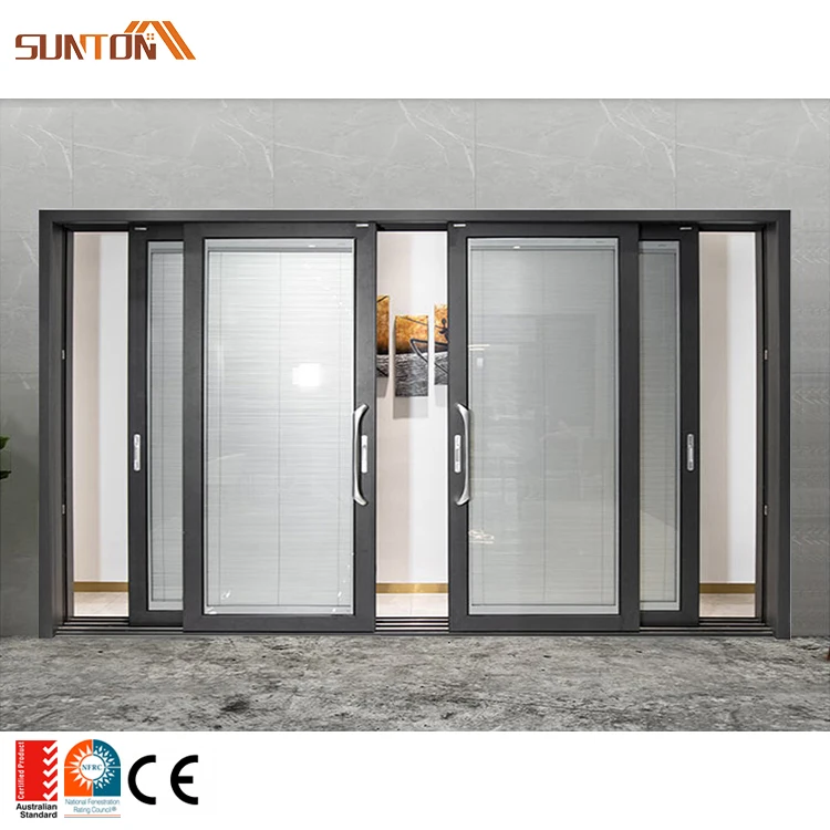 Customized modern designs home hotel villa interior living room patio sun-proof aluminum glass sliding door with blind