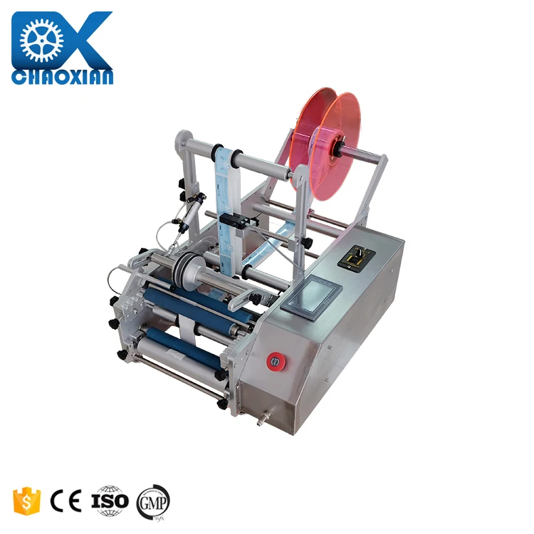 Semi Automatic Portable Round Tinplate Cans Pharma Pet Bottle Paper Plastic Cup Label Machine