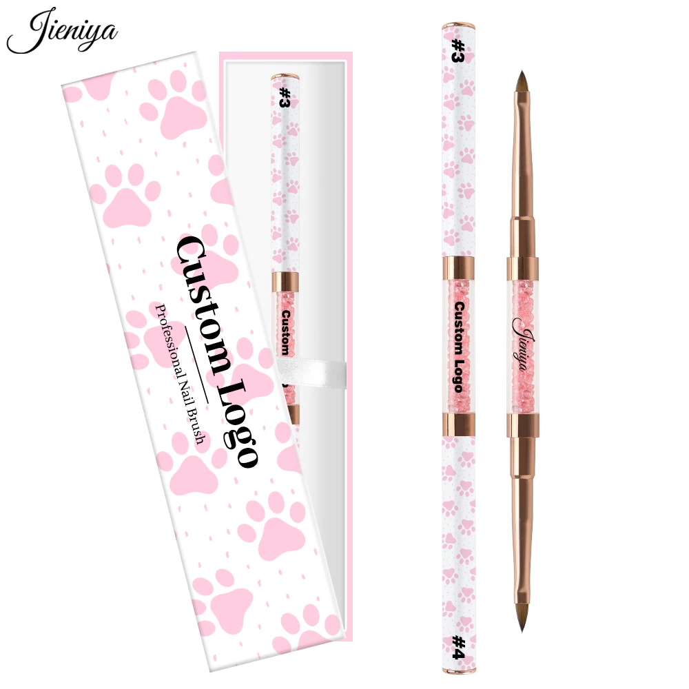 Custom Logo 7 models Pink Rhinestones Handle multiple sizes Pure sable 100% Kolinsky double head 3D Sculpture Brush Nail brush