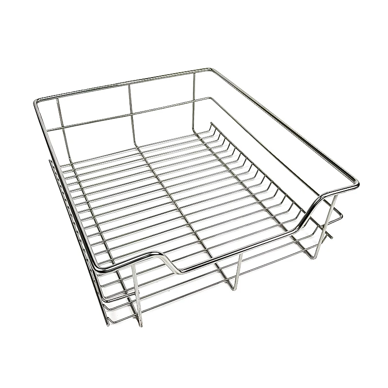 Kitchen Organizer Cabinet Systems Chrome Wire Basket Metal Pull Out Basket
