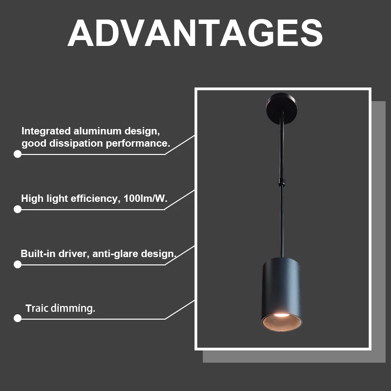 Hot Sale AC120V 15/30/45Degree Pendant Tracks Mount 10W 15W 20W 40W ETL Led Pendant Light
