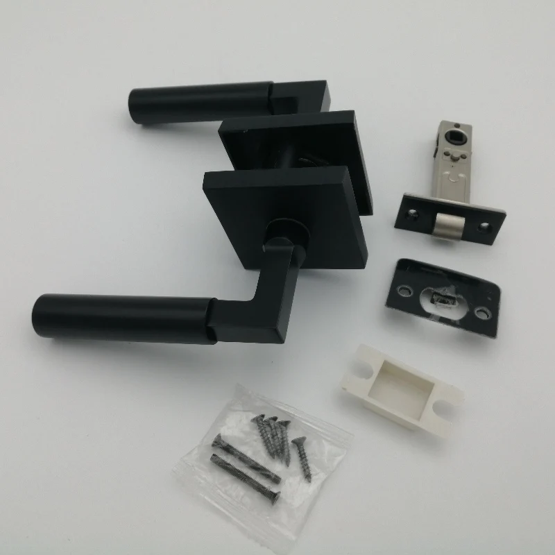 Passage Door Handle Lever in Matte Black, Interior Lever Push Button Lock Zinc Alloy Modern for Hall and Closet , Square Rose