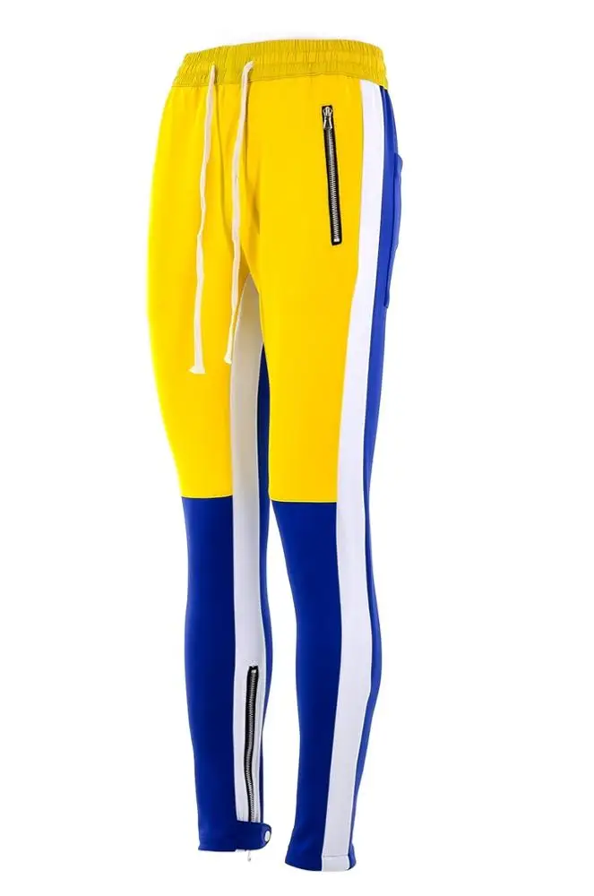 
long drawstring elastic rib waist color block custom men jogger side stripe design track pants 