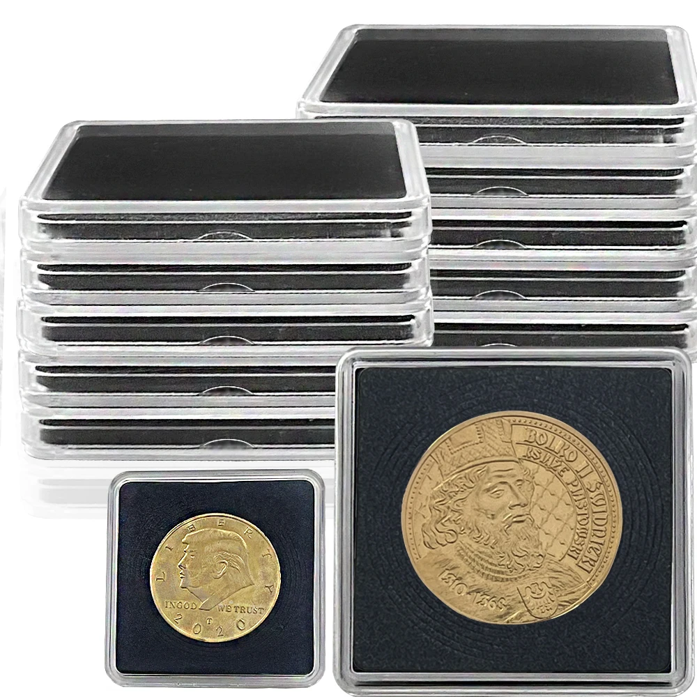 10PSC square plastic box coin display stand multi-size customized square coin capsule