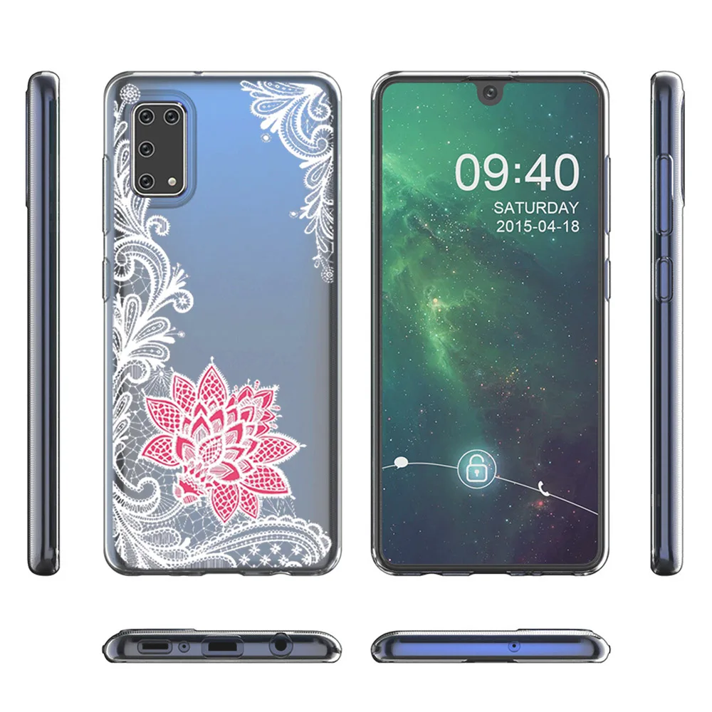 Black lace women design Clear TPU cell Phone Case For Samsung Galaxy A41 A61 A01