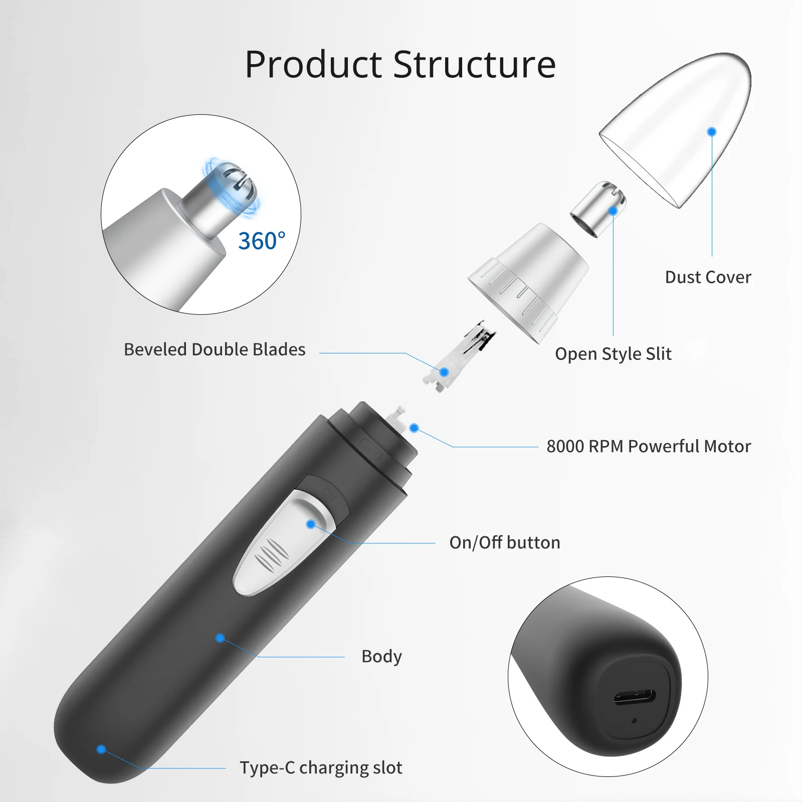 Personalized Chargeable Nose Hair Trimmer Rechargeable Stainless Steel 3 In 1 Chargeable Men Nose Hair Trimmer Electric