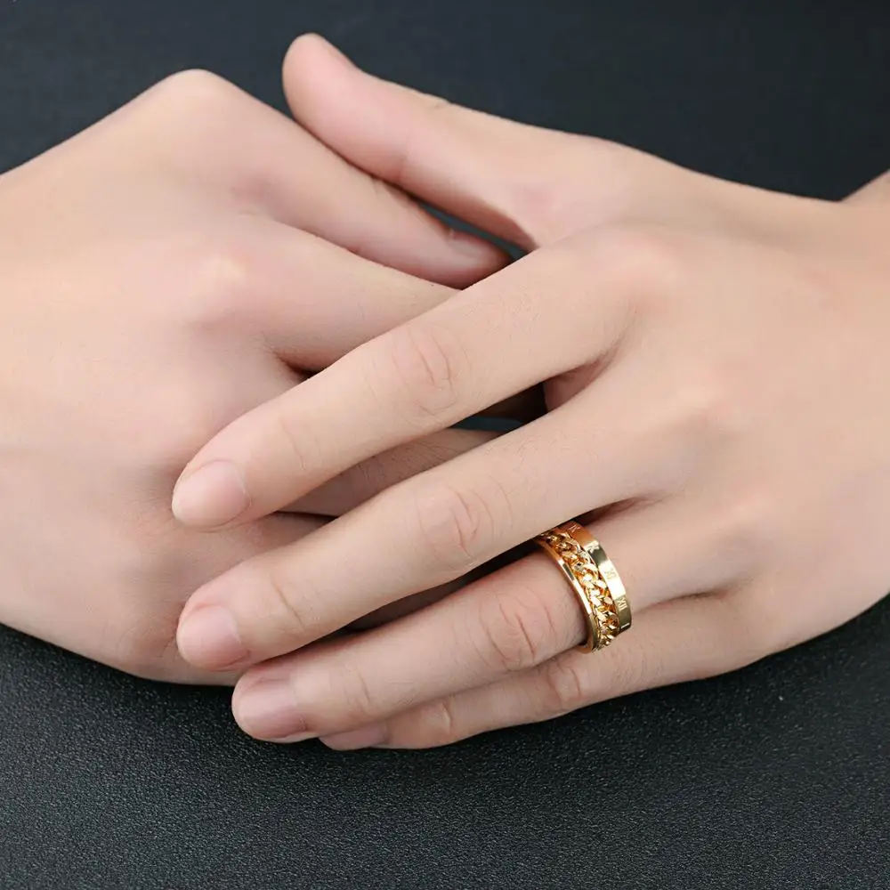 Fashion Personality Jewelry Rotatable Chain Silver Plating Titanium Steel Finger Rings